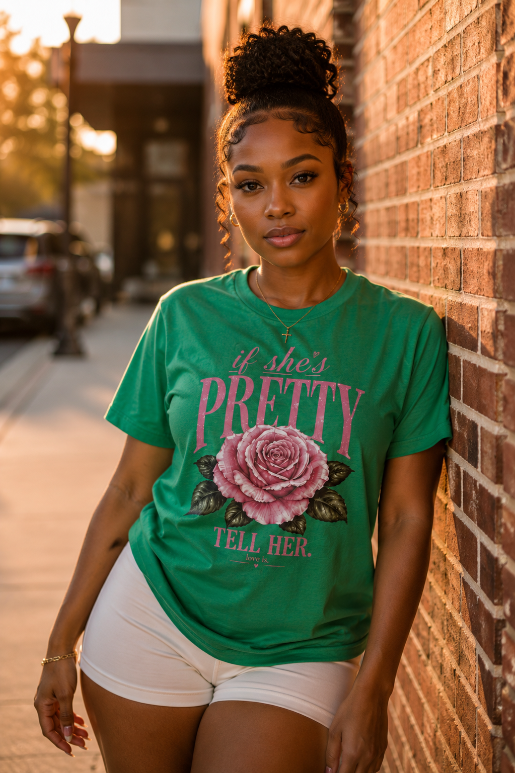If She’s Pretty, Tell Her | Inspirational Rose Graphic Tee | love is.