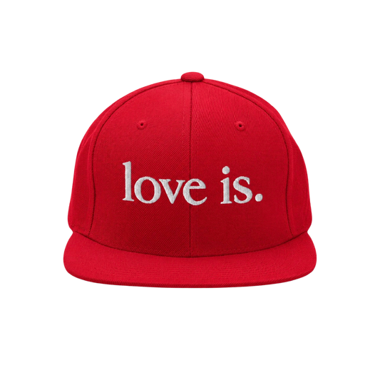 love is. Red Snapback Hat | Minimalist Christian Streetwear Cap
