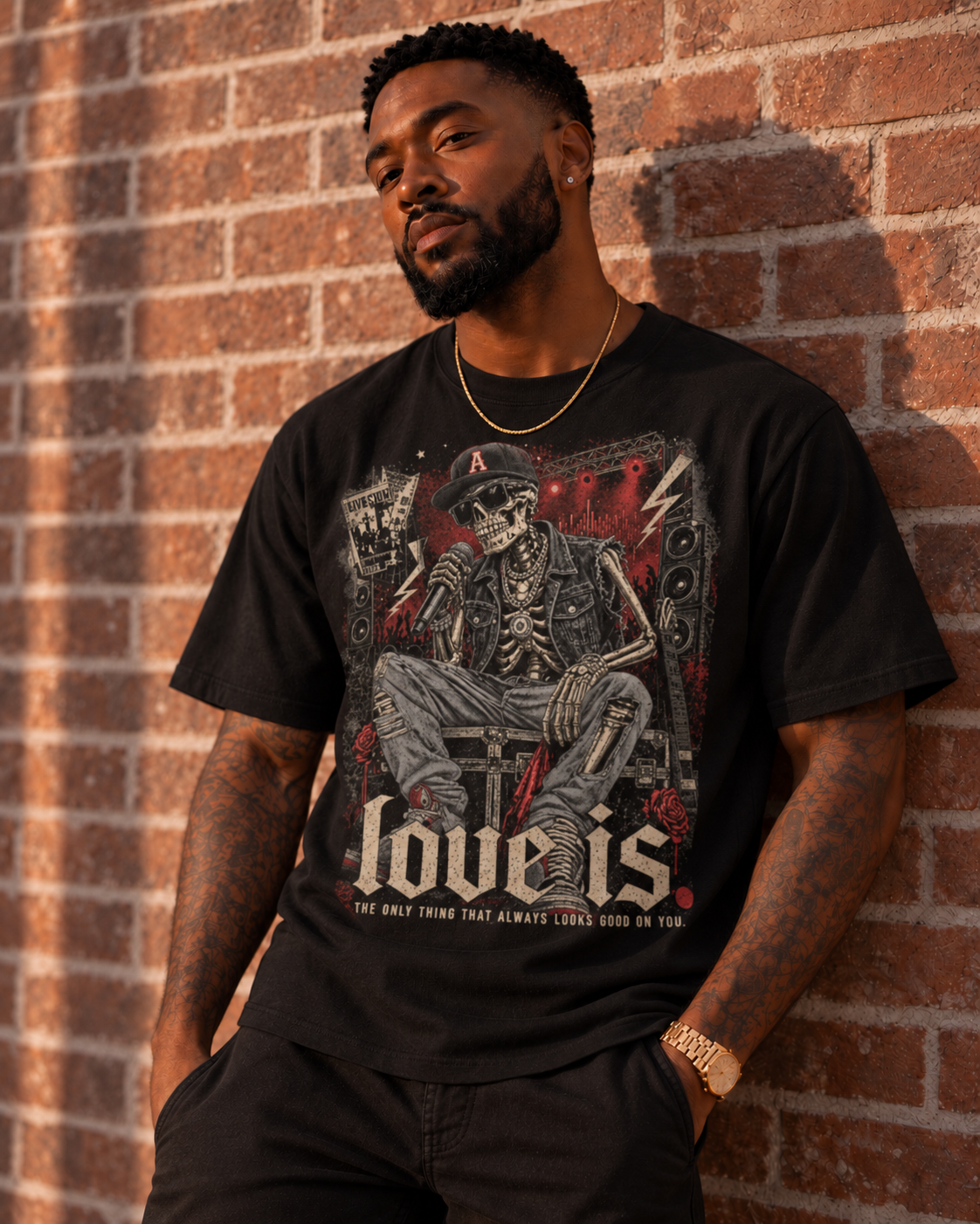 Vintage Rock Skeleton (Atlanta Fitted) Oversized Black T- Shirt
