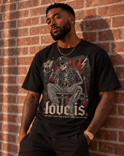 Vintage Rock Skeleton (Atlanta Fitted) Oversized Black T- Shirt