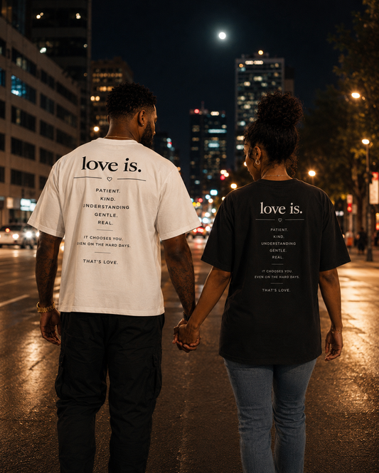 love is. Patience & Kindness Oversized White T-Shirt | Christian Streetwear