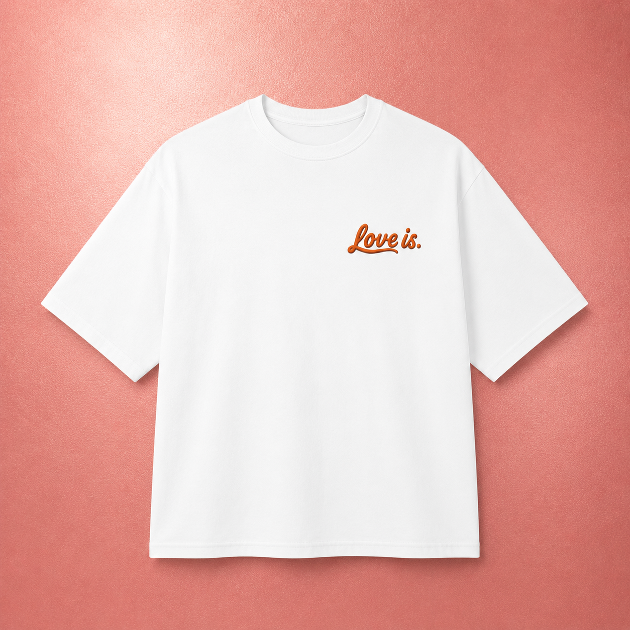 Black male model wearing the love is. oversized cotton t-shirt featuring the “Do You Trust Me Enough To Tell Me Your Dreams?” graphic design.